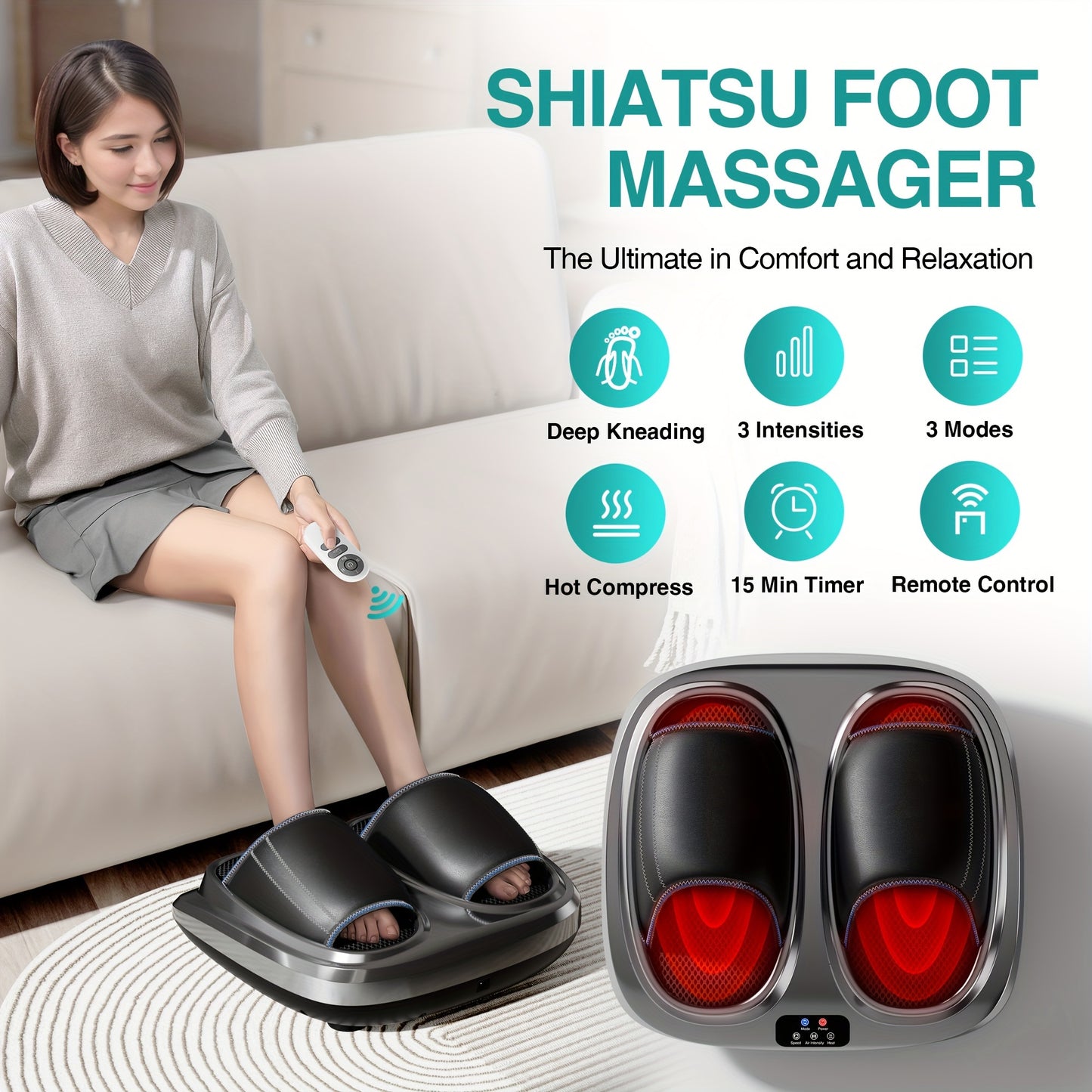 2023 3D Shiatsu Foot Massager for Circulation and Relax, Foot Massager Machine with Deep-Kneading and heat, help for Relax, Calf Massager, ideal gift for Mom Dad Friends Christmas - Veloxea
