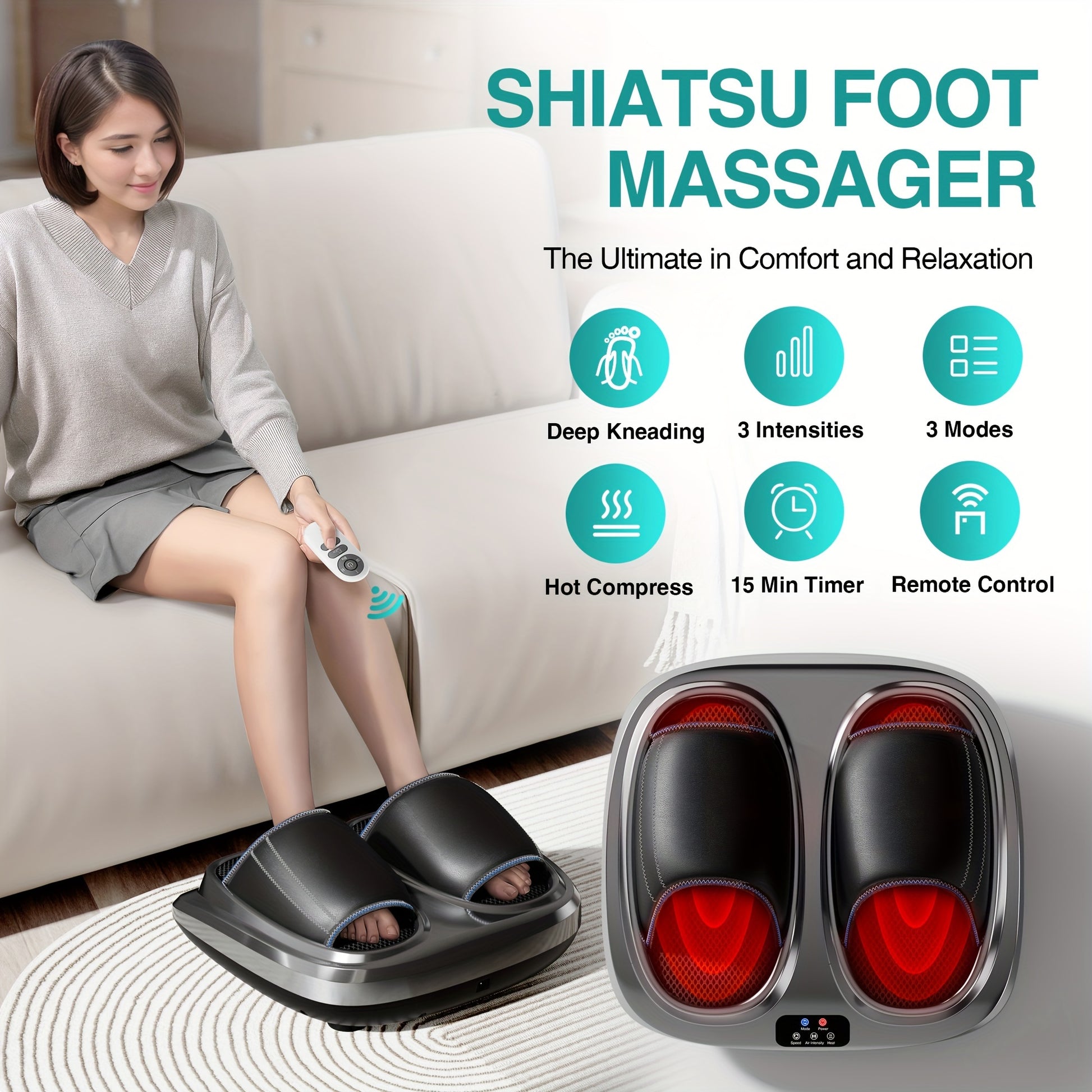 2023 3D Shiatsu Foot Massager for Circulation and Relax, Foot Massager Machine with Deep-Kneading and heat, help for Relax, Calf Massager, ideal gift for Mom Dad Friends Christmas - Veloxea