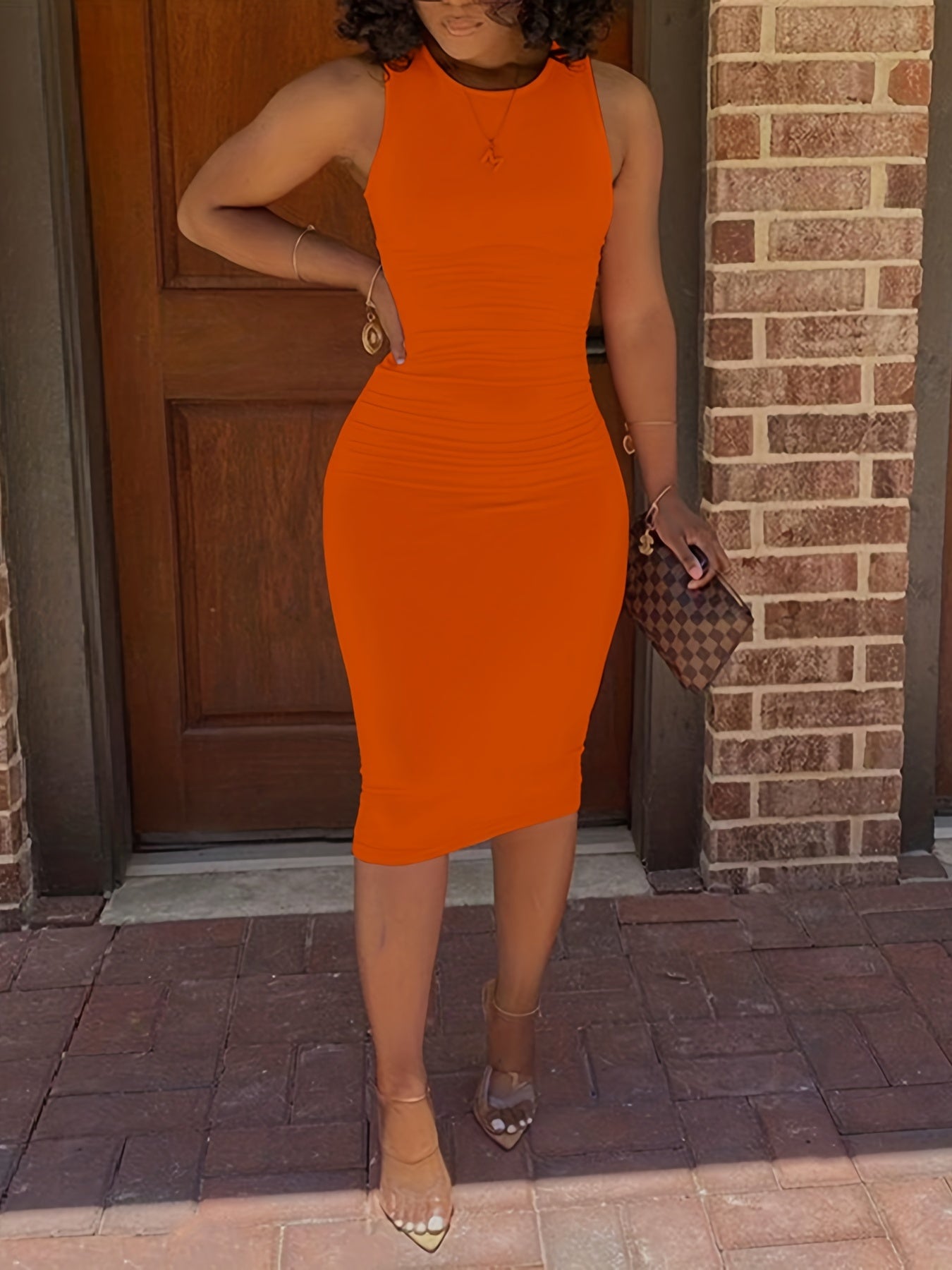 Bodycon Crew Neck Dress, Casual Sleeveless Tank Dress, Women's Clothing