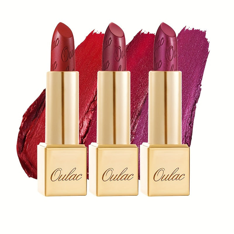 Oulac Metallic Lipstick 3PCS High Impact Lipcolor with Moisturizing Formula, Full-Coverage Lip Color 4.3g X 3PCS