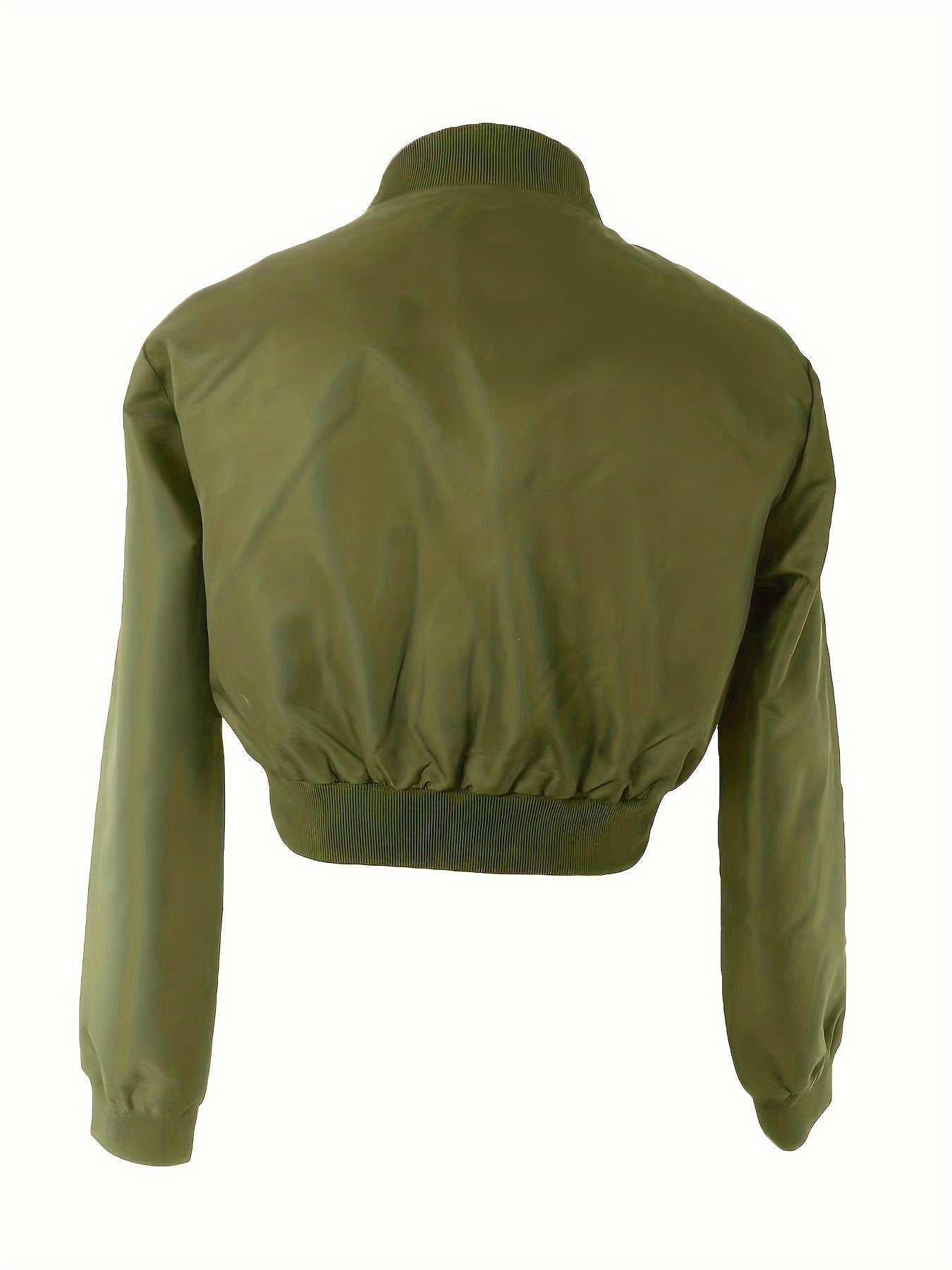 Zipper Solid Crop Jacket, Y2K Long Sleeve Jacket For Spring & Fall, Women's Clothing - Veloxea