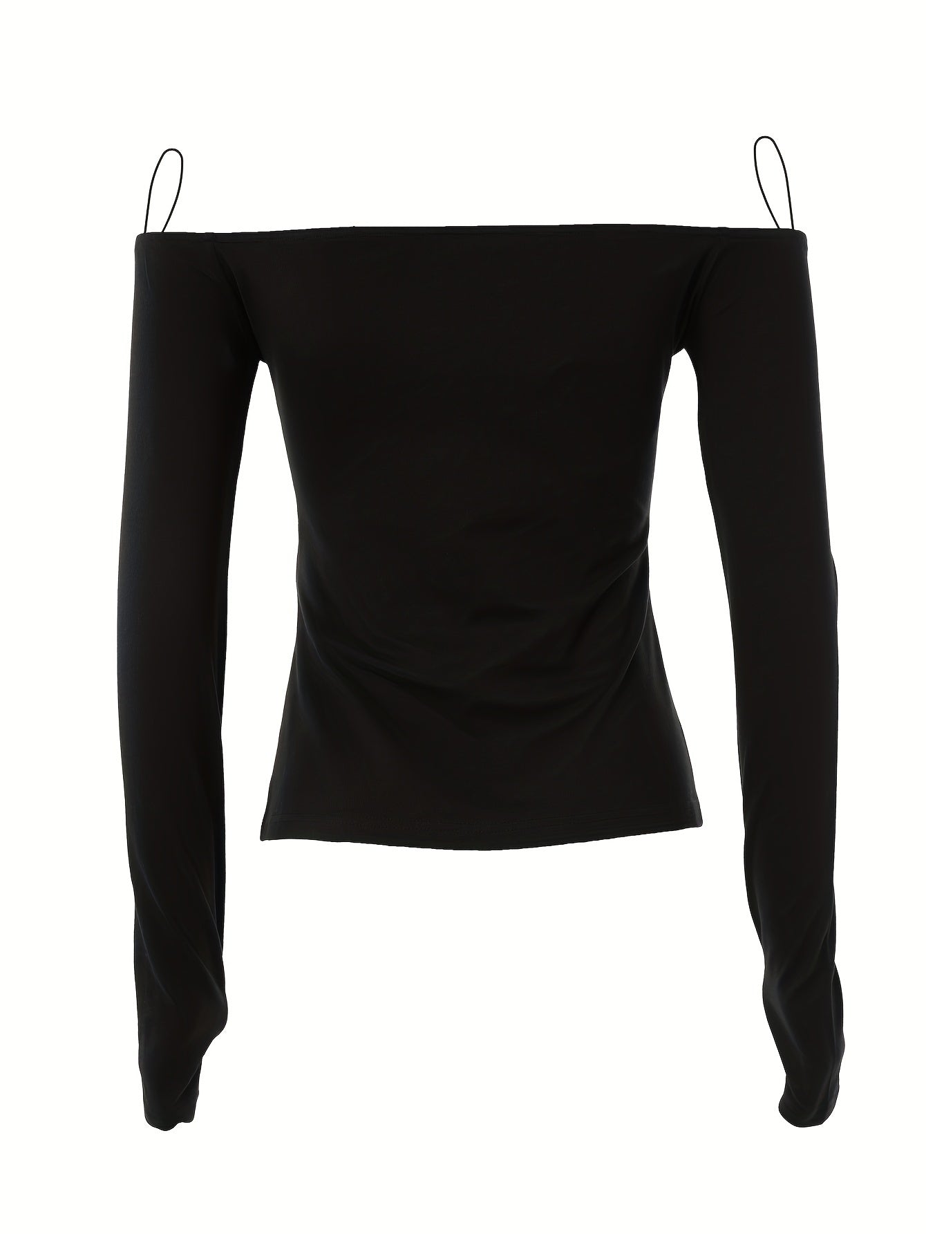 Off Shoulder Solid T-Shirt, Casual Long Sleeve Top For Spring & Fall, Women's Clothing - Veloxea