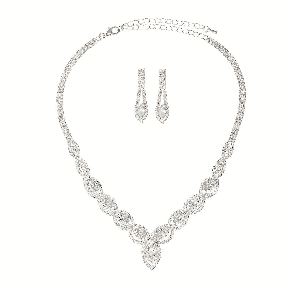 Bridal Wedding Jewellery Set With Necklace & Earrings/ Bracelet Wedding Party Jewelry For Bridal Bridesmaid - Veloxea
