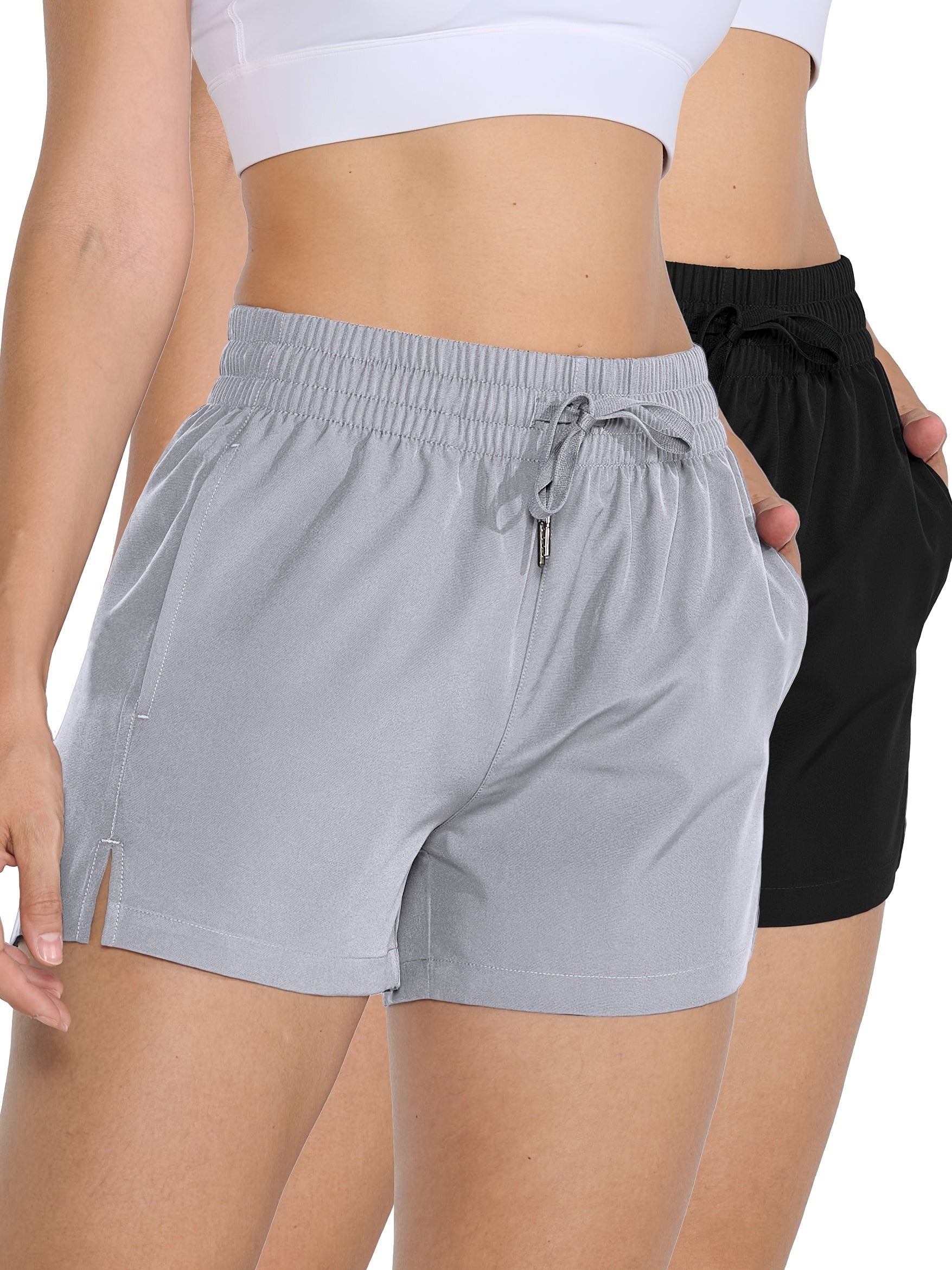 2 Pack 3" Womens Athletic Shorts Basic Running Shorts Lightweight Quick Dry Gym Workout Shorts With Pockets - Veloxea