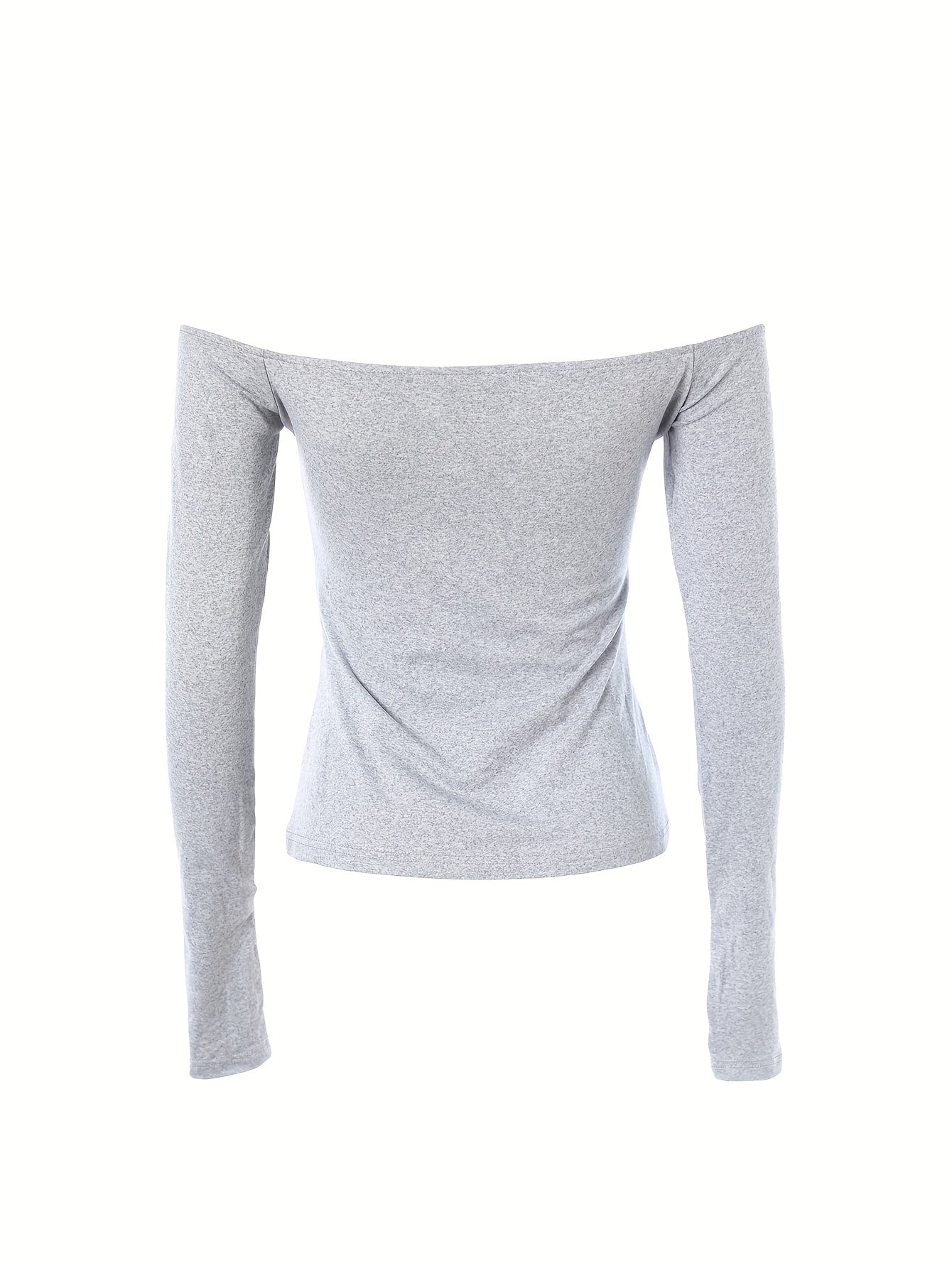 Off Shoulder Solid T-Shirt, Casual Long Sleeve Top For Spring & Fall, Women's Clothing - Veloxea