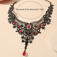 Black Clavicle Chain Vintage Gothic Lace Necklace Female Red Crystal Tassel Halloween Holiday Dress Up Accessories Gift - Veloxea