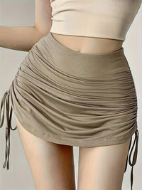 Women's Casual Athletic Skirt, Slim Fit, Ruched Drawstring Detail, Mid-Rise, Solid Color, Semi-Transparent, Soft Knit Fabric - Veloxea