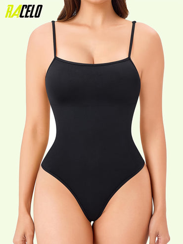 Solid Color Spaghetti Strap Bodysuit, YOUNG Sleeveless Shapewear Bodysuit, Women's Clothing