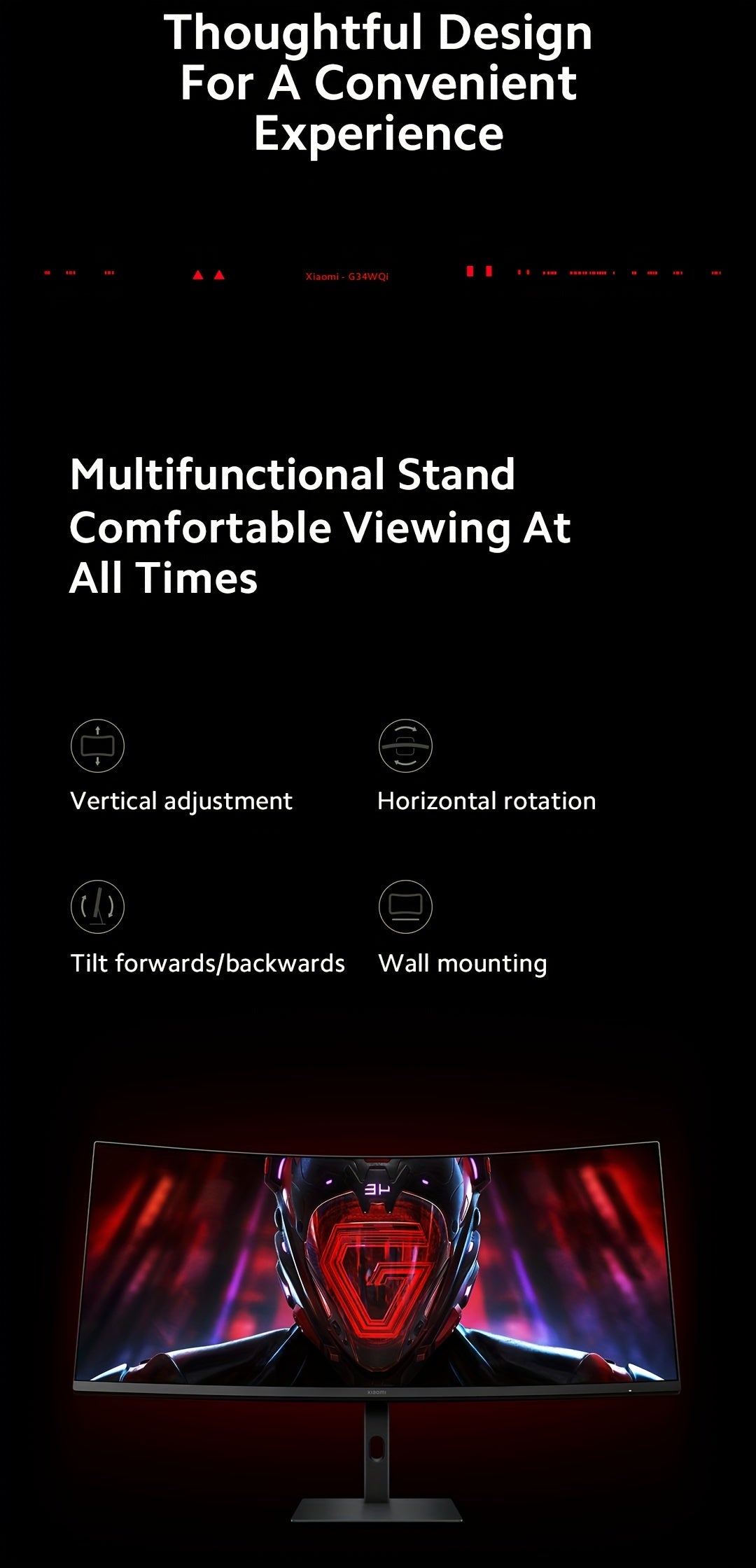 Xiaomi 34-inch Curved Gaming Monitor 180Hz High Reshed Rate 1ms Fast FreeSync Premium E<2* Professional Calibration 95%DCI-P3 100% SRGB* Low Blue Light Computer Screen Monitor Desktop Monitor - Veloxea