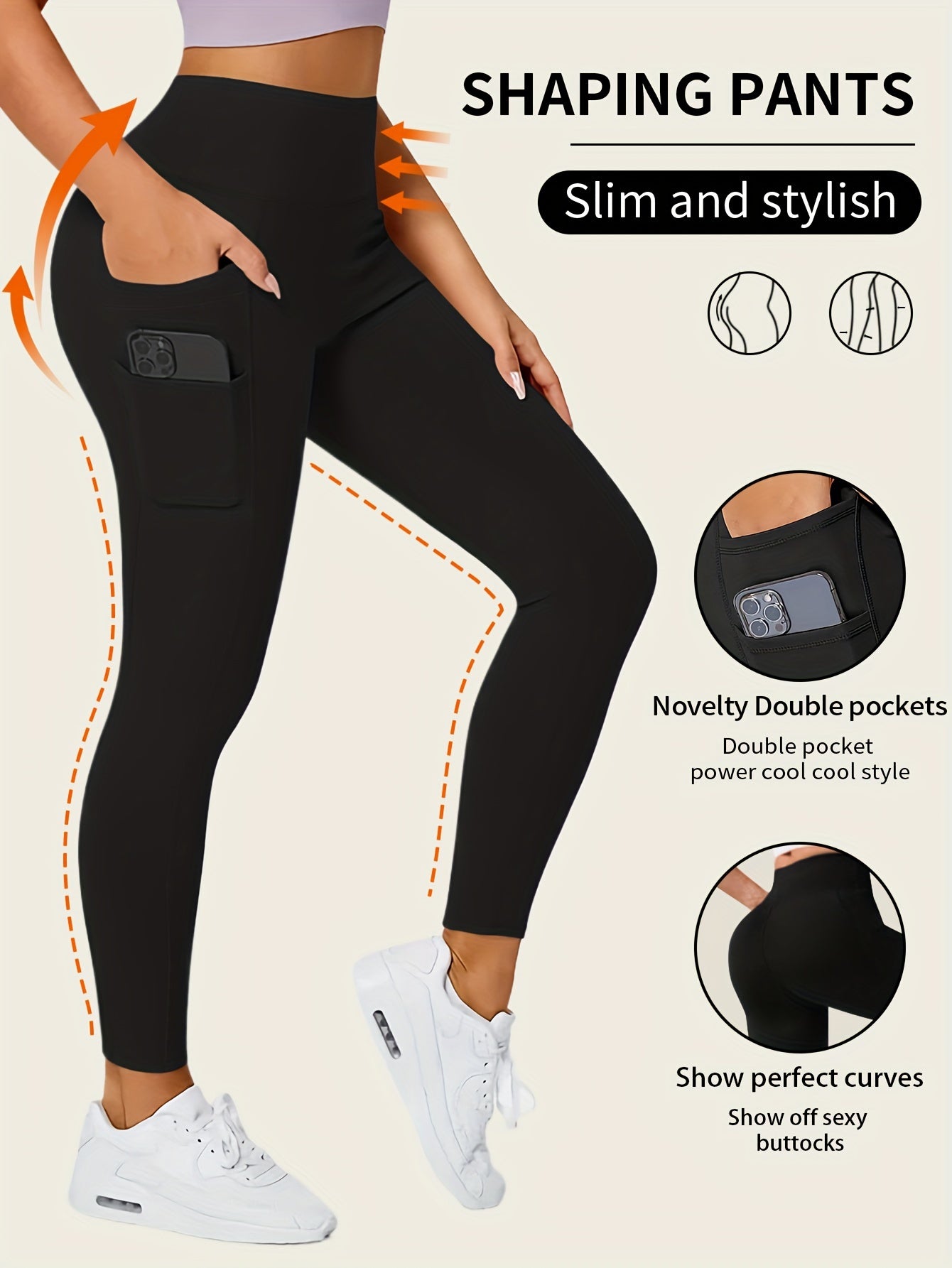 Seamless High Rise Leggings, Butt Lifting Leggings With Phone Pockets, Women's Underwear & Shapewear - Veloxea