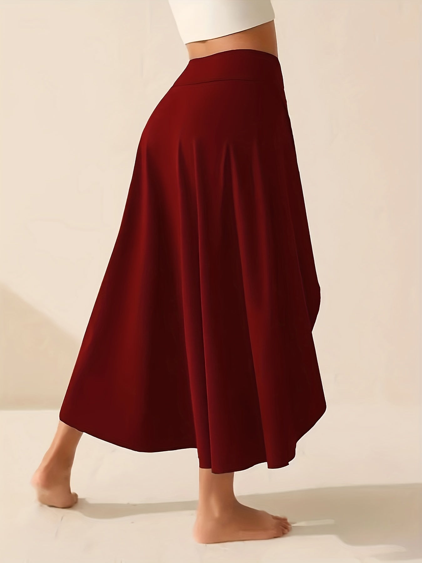Women's Solid Color Sports Skort, High Waist, Asymmetrical Hem, Open-Knit Fabric, Casual Activewear