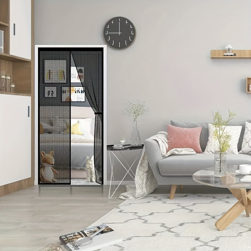 1pc Heavy-Duty Magnetic Screen Door With Full Frame Hook & Loop, Durable Polyester Mesh Curtain For Fresh Air Circulation, Easy Entry For Pets, Kid Friendly, Bug & Insect Proof, Fits Doors Up To 38x82 Inches - Veloxea