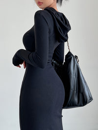 Drawstring Hooded Dress, Casual Long Sleeve Bodycon Dress, Women's Clothing