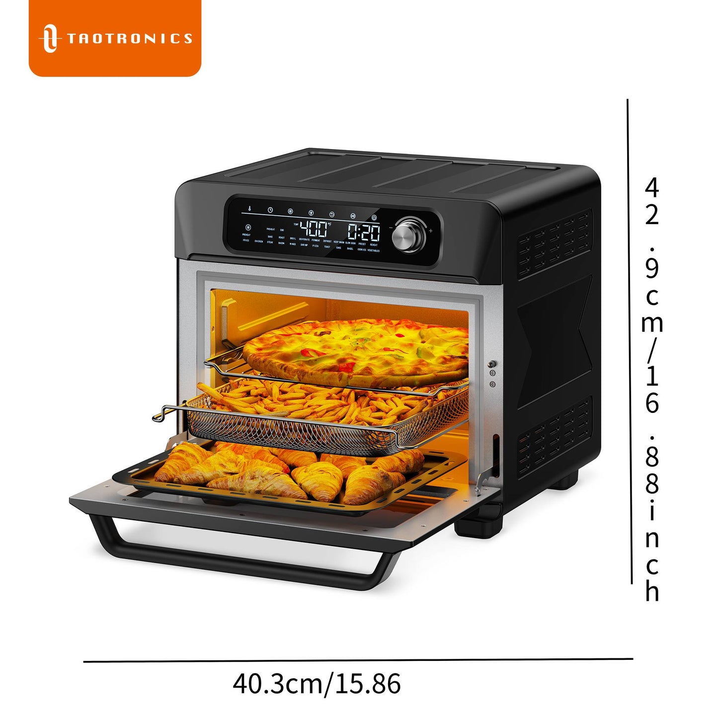 Paris Rhne Air Fryer Toaster Oven Combo 26.4QT Countertop Convection Ovens with 24 One-Touch Savable Custom Functions - Veloxea