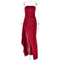 Strapless Split Long Dress Summer Fashion Pleated Bridesmaid Dress For Womens