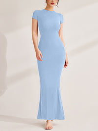 Women's Lounge Basic Casual Long Summer Dress Elegant Short Sleeve Crew Neck Bodycon Maxi Dresses
