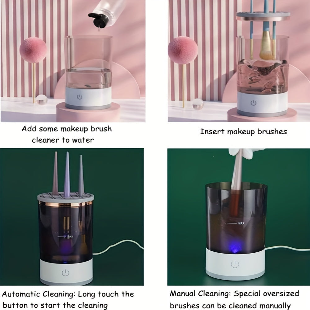 1pc Electric Makeup Brush Cleaner, Cosmetic Brush Cleaner, 2024 New Electric Makeup Brush Cleaner, Makeup Brush Cleaner, Automatic Spinning Makeup Brush Cleaner Fit For All Size Makeup Brush - Veloxea