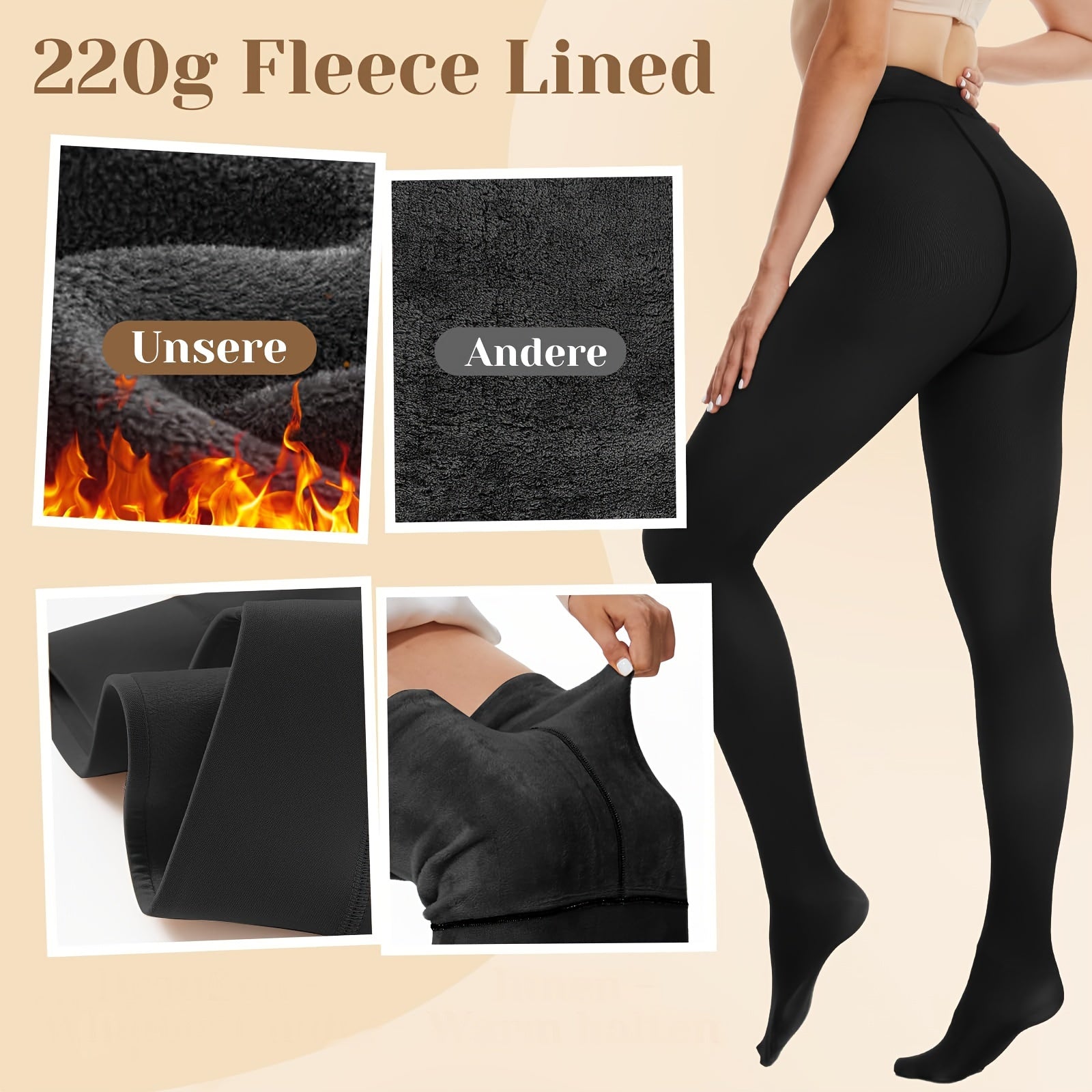 4 Pairs Of Stockings,, Fleece Lined Tights Women, Comfortable Tight Warm Autumn And Winter, Women's Stockings And Socks (Skin Tone + Solid Black + Transparent Black + Transparent Coffee) - Veloxea