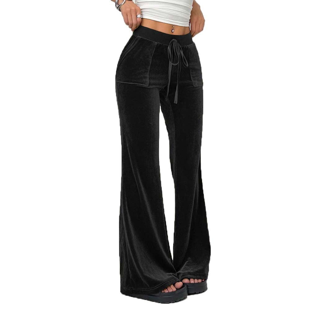 Simple Temperament Velvet Casual Pants Autumn And Winter Drawstring Leg Slimming Wide Trousers