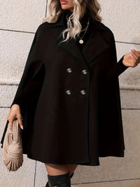 Solid Double Breasted Cloak Overcoat, Elegant Lapel Warm Winter Outwear For Fall & Winter, Women's Clothing