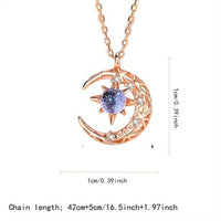 Moon Star Pendant Necklace Inlaid Shiny Moonstone Dainty Clavicle Chain For Women - Veloxea