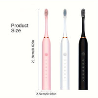 Electric Toothbrush With 6 Modes And A Smart Timer, Suitable For Both Men And Women, Rechargeable USB Electric Toothbrush, Oral Hygiene, 4/8 Replacement Heads, Sensitive Gums And Teeth Special Soft Toothbrush - Veloxea