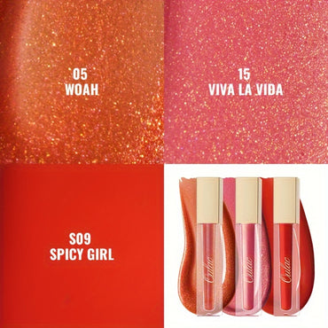 Oulac Glitter Hydrating Lipgloss 3PCS Set With Mirror Finish Moisturizing & Reduce Fine Lines Lip Oil Refuse Chapped Lips