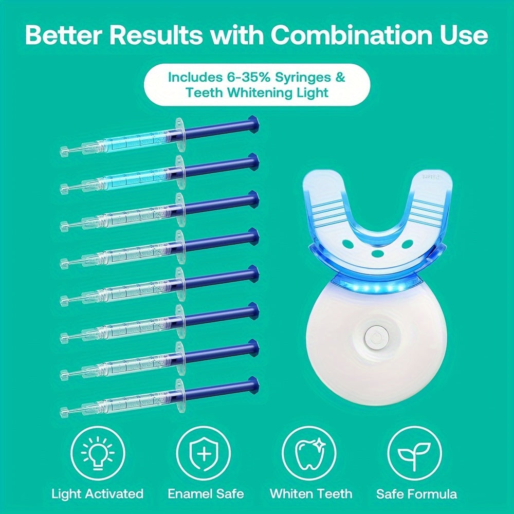 Teeth Whitening Gel Kit, 6 Teeth Cleaning Gel + 2 Dental Trays + Cleaning Led Lights LED Light 0.1oz Carbamide Peroxide Teeth Whitening Gel Dental Bleaching Gel Kit For Tooth - Veloxea