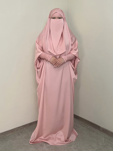 Solid Color Hooded Modest Dress, Elegant Batwing Sleeve Loose Fit Maxi Dress, Women's Clothing