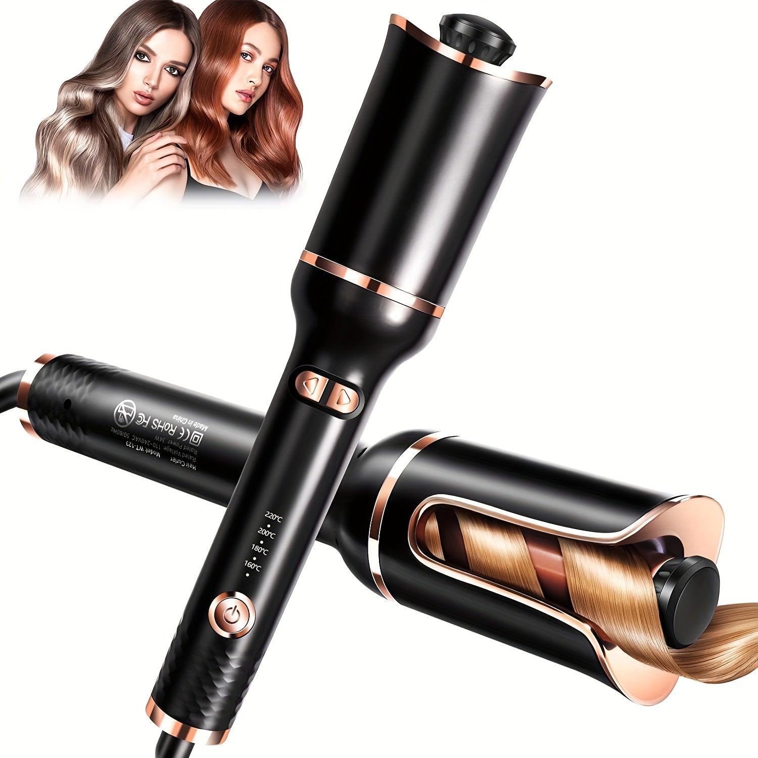 Automatic Hair Curler, Ceramic Ionic Barrel Automatic Hair Curling Iron, Auto Curling Wand With 1" Large Rotating Barrel & 4 Temps & 3 Timer Settings, Dual Voltage Spin Iron For Hair Styling (Upgrade) - Veloxea