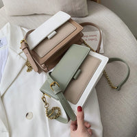 Contrast color Leather Crossbody Bags For Women Travel Handbag