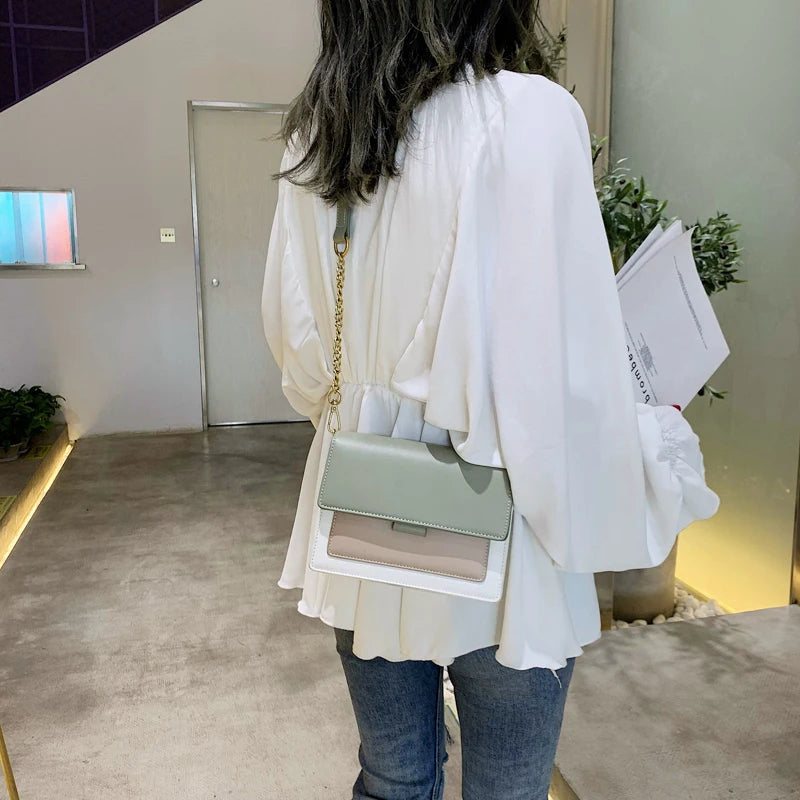 Contrast color Leather Crossbody Bags For Women Travel Handbag