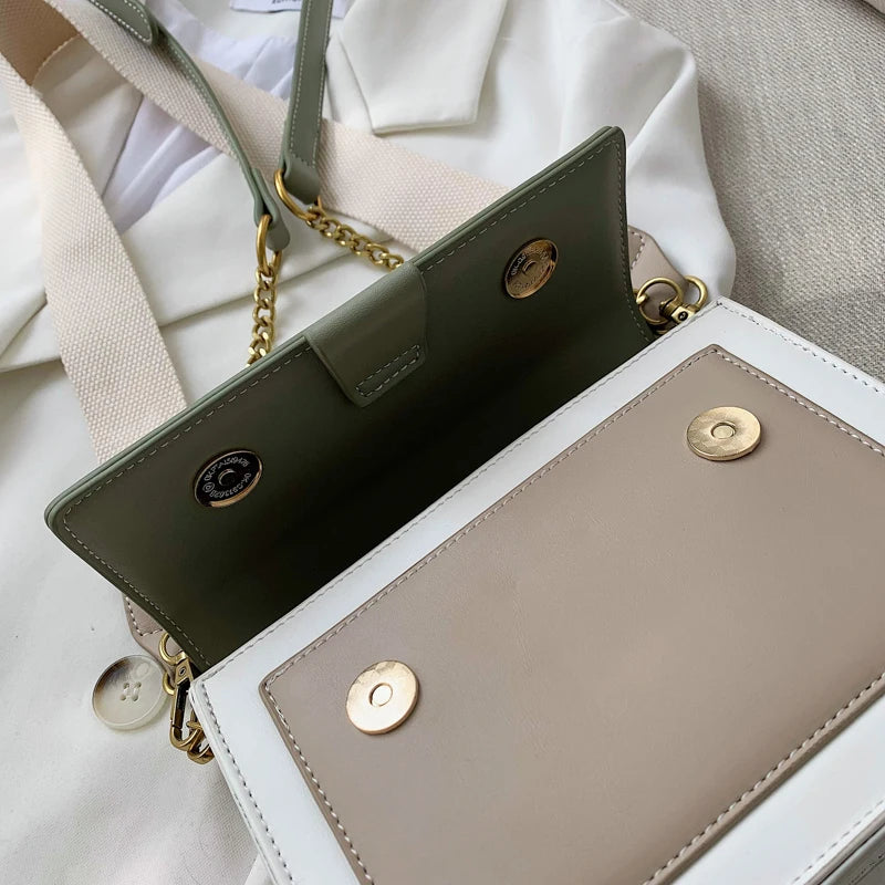 Contrast color Leather Crossbody Bags For Women Travel Handbag
