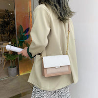 Contrast color Leather Crossbody Bags For Women Travel Handbag