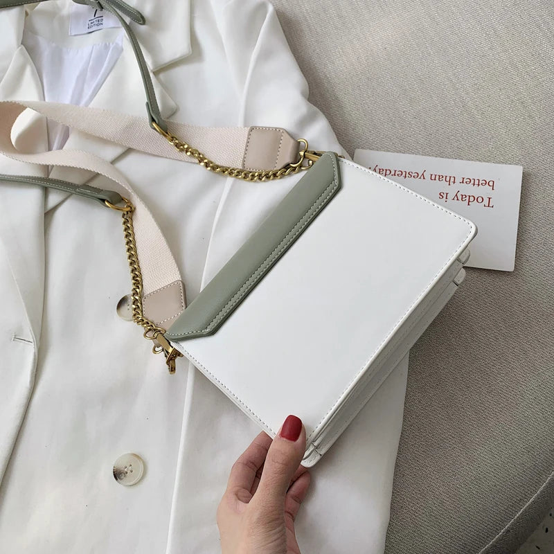 Contrast color Leather Crossbody Bags For Women Travel Handbag