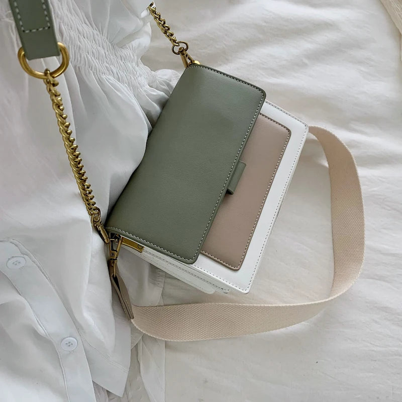 Contrast color Leather Crossbody Bags For Women Travel Handbag