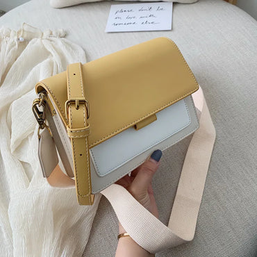 Contrast color Leather Crossbody Bags For Women Travel Handbag