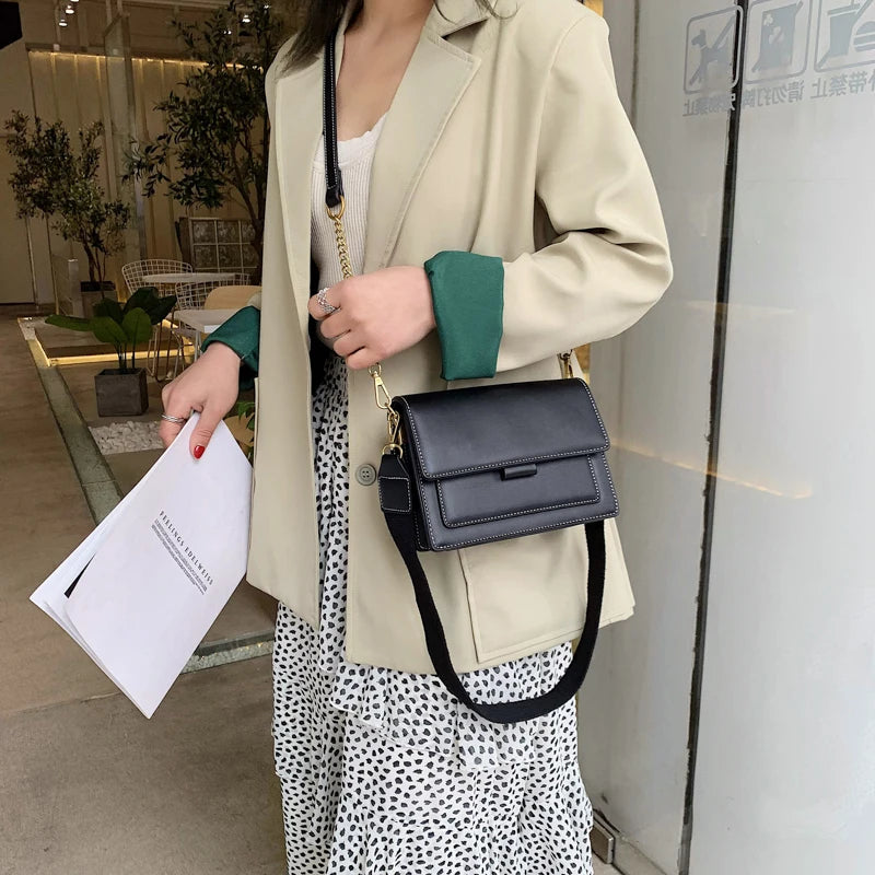 Contrast color Leather Crossbody Bags For Women Travel Handbag