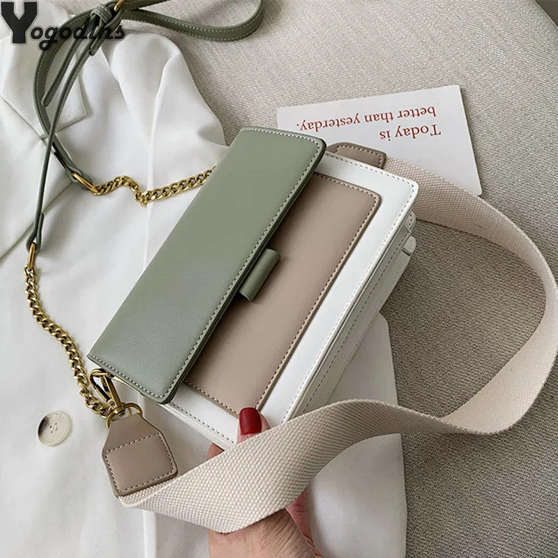 Contrast color Leather Crossbody Bags For Women Travel Handbag