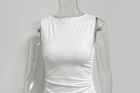 Sexy Round Neck Sleeveless Bodycon Dress Women's Off Shoulder Pleated Split Wrapped Hip Dress Party Club Elegant Long Dress