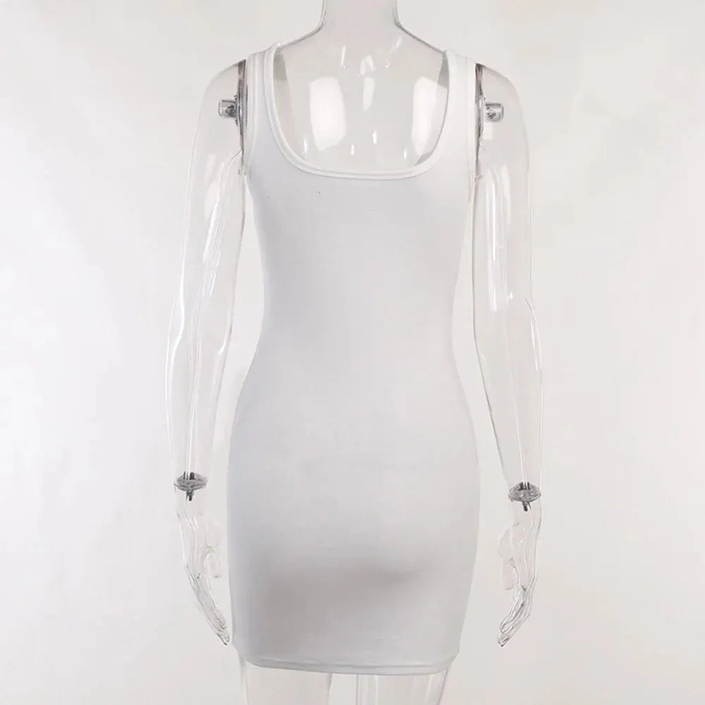 Mini Dresses for Women Short Ribbed Scoop Neck Sleeveless Casual Club Party Tank Y2k Cute Basic Fitted Bodycon Dress