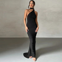 Oblique Shoulder Backless Maxi Dress For Women Gown Back Strap Sleeveless