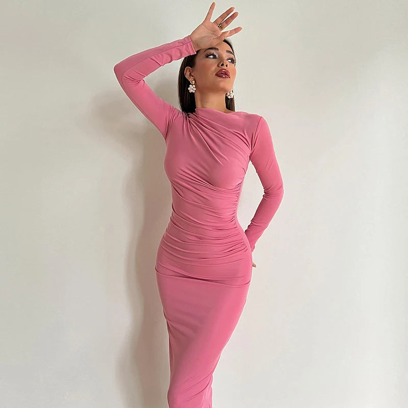 Dulzura Solid Back Slit Ruched Elegant Body-Shaping