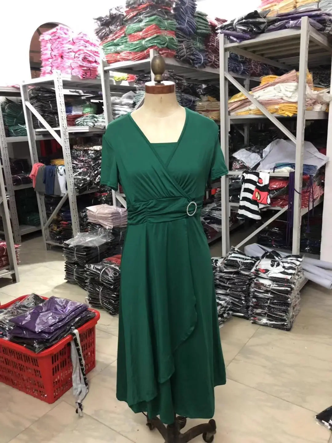 Elegant V-neck Plus Size Ruched High Waist Midi Dress Vestidos