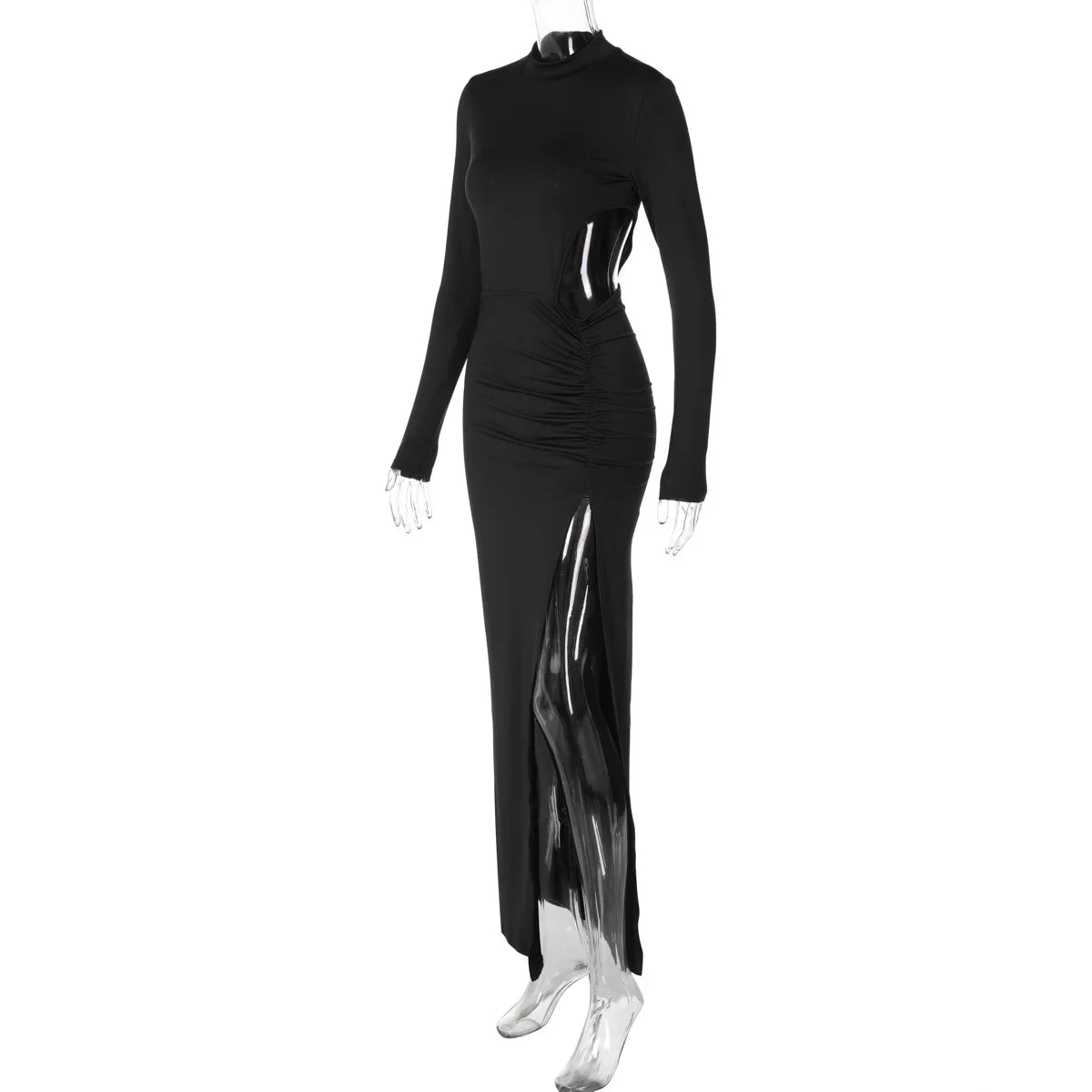 Sexy Maxi Dress Women Fashion Waist Cut Out Slim Party Dresses Red Long Sleeve Evening Party Christmas Dress