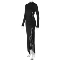 Sexy Maxi Dress Women Fashion Waist Cut Out Slim Party Dresses Red Long Sleeve Evening Party Christmas Dress