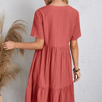Women Summer Peplum Dresses V-Neck Short Sleeve Loose Waist Ruffle Fit Flare