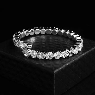 Luxury Round Crystal Jewelry Set for Women Charm Silver Color Bracelet Stud Earring Zircon Chain Necklace