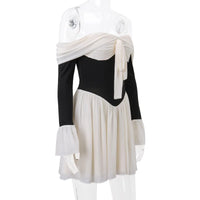 Elegant Strapless Backless Sexy Mini Dress For Women New Off-shoulder Long Flare Sleeve Pleated Club Party Dress