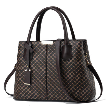 Elegant Flower Plaid Handbag: Versatile, Secure Zippered Satchel with Adjustable Strap & Polyester Lining